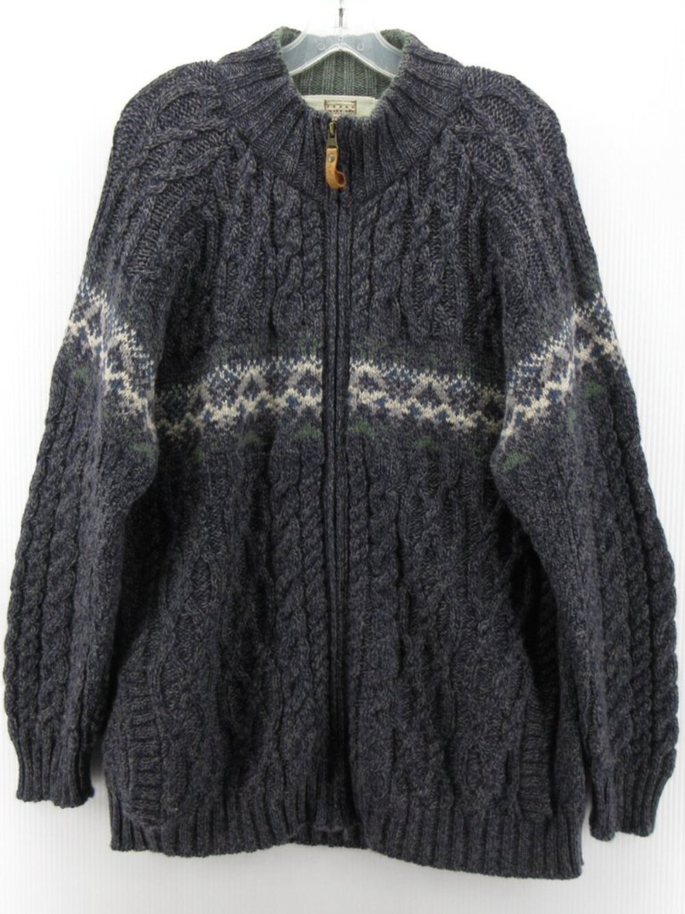 Aran Sweater Market XXL Merino Wool Fisherman Cardigan Cable Knit *